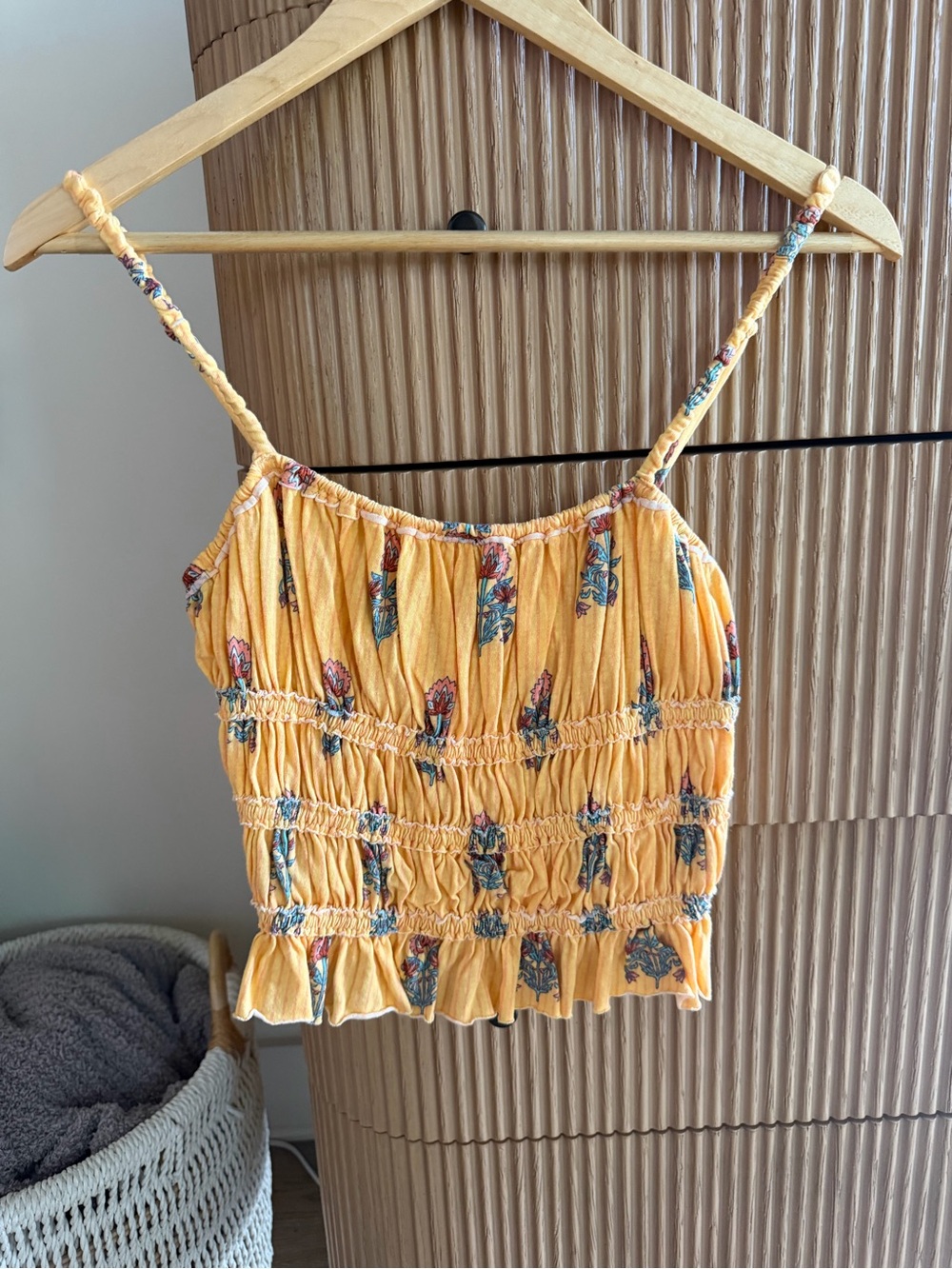 Free People Yellow Floral Smocked Cami Tank